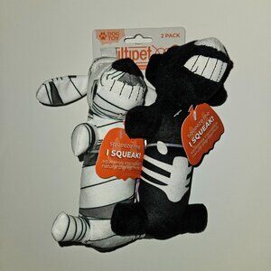 NEW 2 Multipet Squeaky Plush Dog Toy Lot Mummy Skeleton Halloween Small 6" Loofa